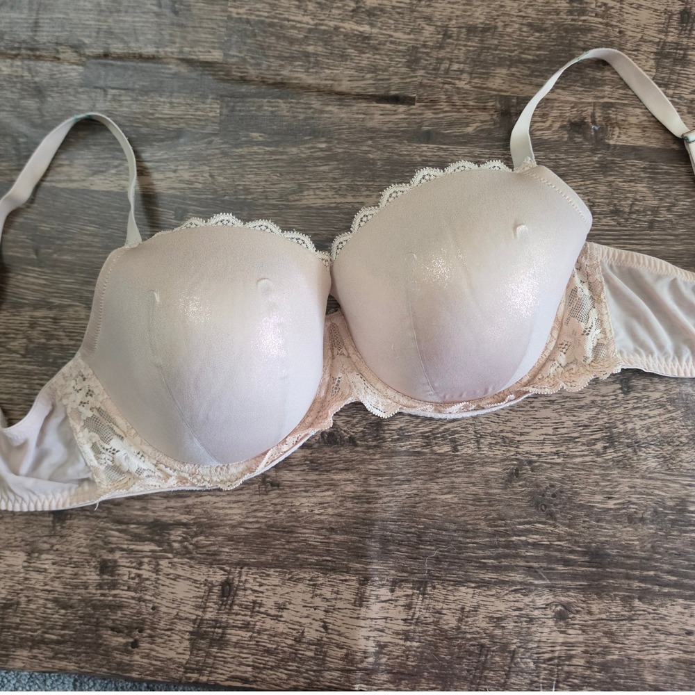 VICTORIA'S SECRET Dream Angels Lined Demi Bra Women 36DDD Beige Lace Shimmer